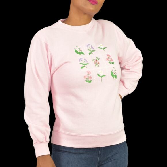 Vintage PBJ Embroidered Sweatshirt Pink Flowers Floral Garden 80s Pastel Small - Picture 11 of 16
